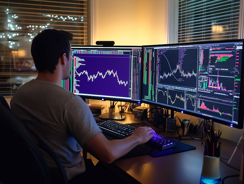 Professioneller Finanzberater bei der Arbeit mit Charts und Analysen